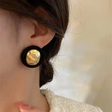 Gold Stud Earrings With Black Color | Style No. 142