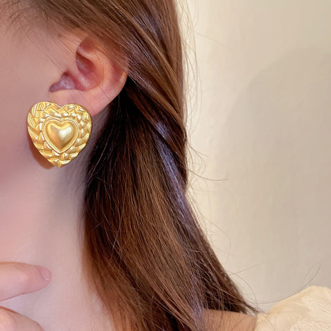 Heart Earrings Big Gold Studs | Style No. 139