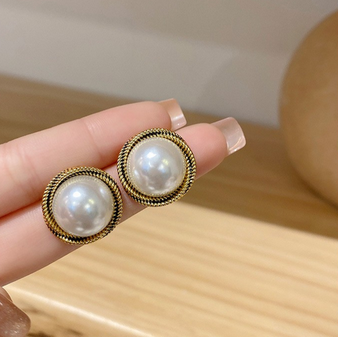 Pearl Studs Earrings With Antique Bezel | Style No. 229