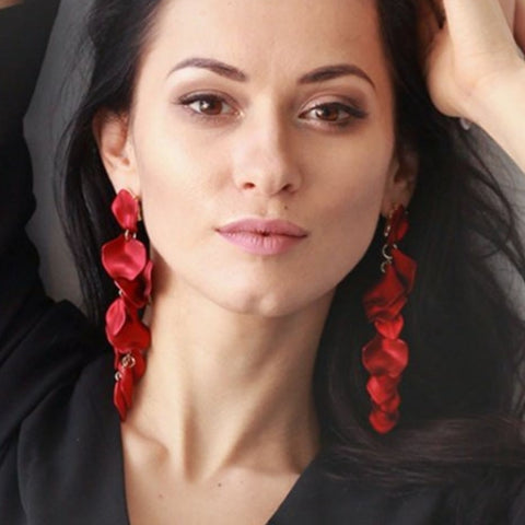 Flower Earrings Long Dangle in Red | Style No. 146