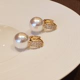 Gold Pearl Earrings With Cubic Zirconia | Style No. 166