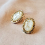 Antique Oval Stud Earrings In White