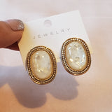 Antique Oval Stud Earrings In White