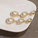 Long White Pearl Earrings With Rhinestones | Style No. 167