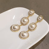 Long White Pearl Earrings With Rhinestones | Style No. 167