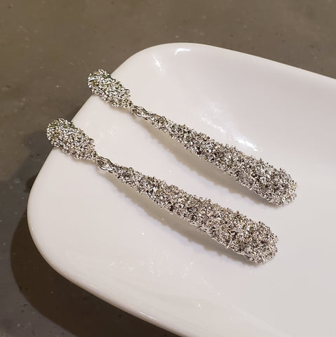 Sparkly Long Silver Earrings | Style No. 192