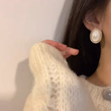 Antique Oval Stud Earrings In White