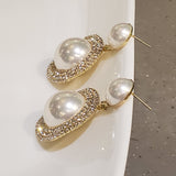 Oversized Gold Pearl Dangle Earrings With Rhinestones | Style No. 223