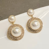 Oversized Gold Pearl Dangle Earrings With Rhinestones | Style No. 223