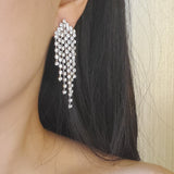 Silver Rhinestone Tassel Earrings | Style No. 225