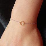 Silver Bracelets Women with Gold Circle Pendant, Two Tone Jewelry